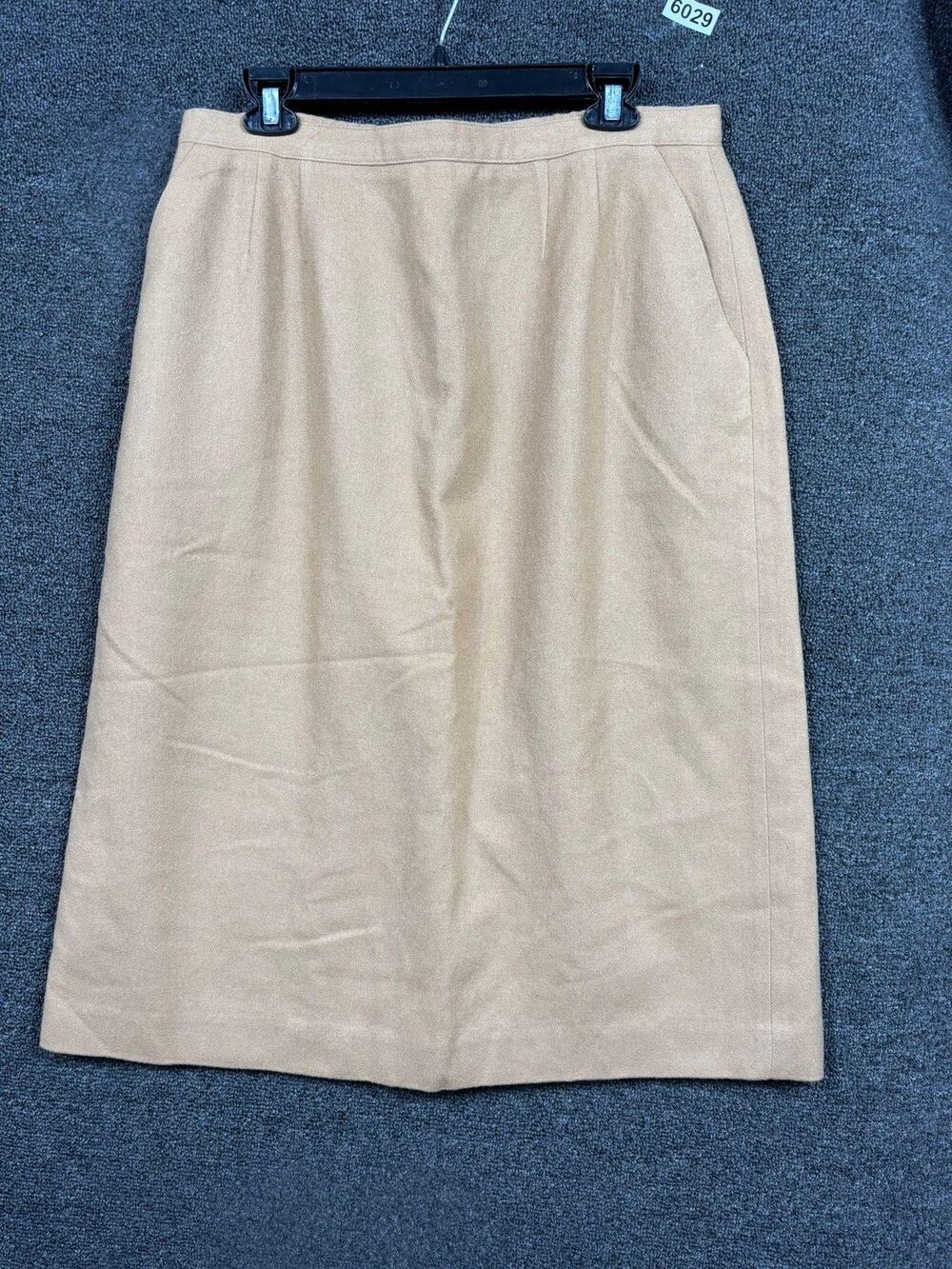 Bretton Place Skirt Womens 16 Camel Tan 100% Wool Lined Midi Pencil Made in USA